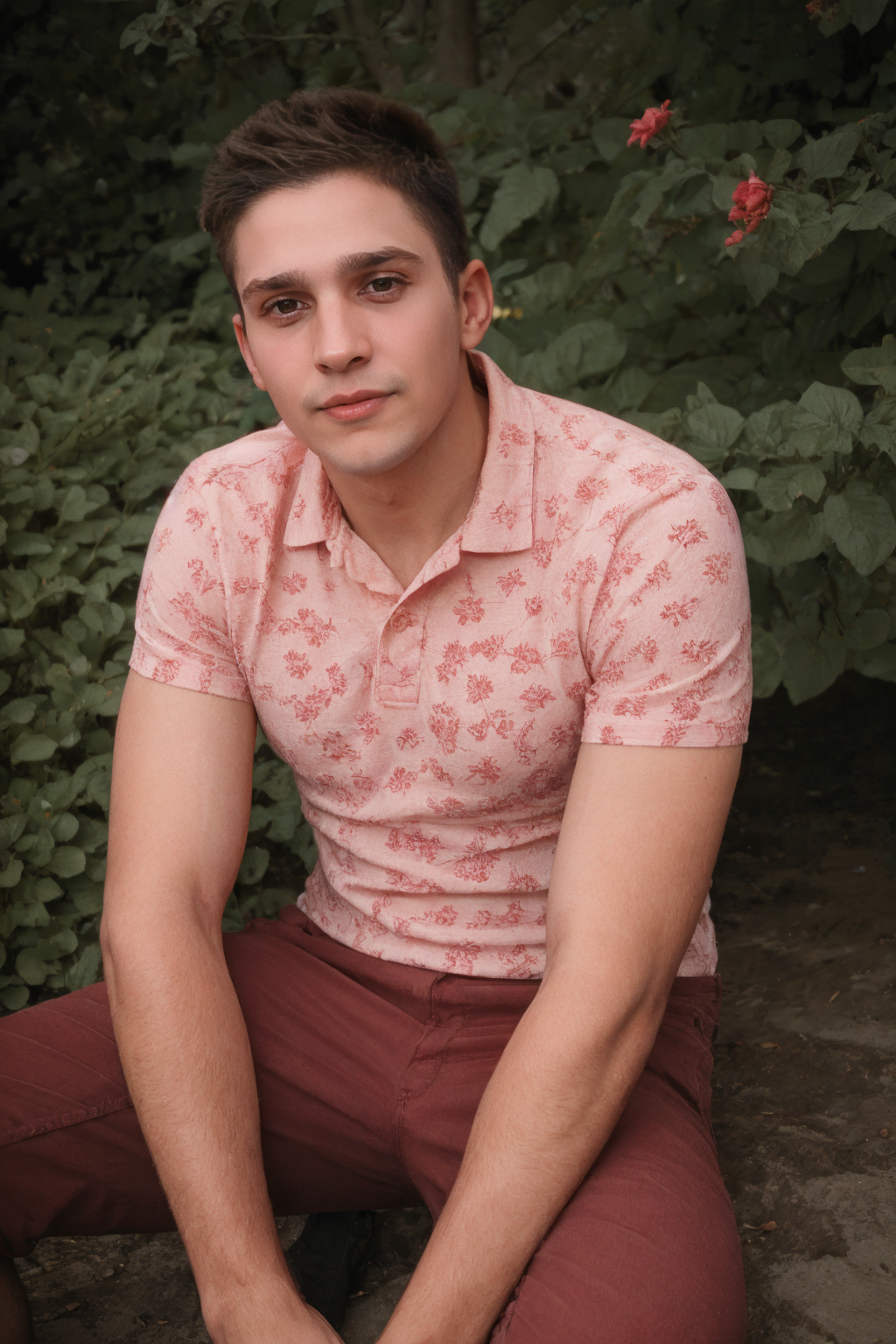 00052-500538825-male focus, sc_calvin _lora_sc_calvin-06_0.8_ wearing a Ralph Lauren polo shirt, pink and red flowers, natural lighting, candid.png